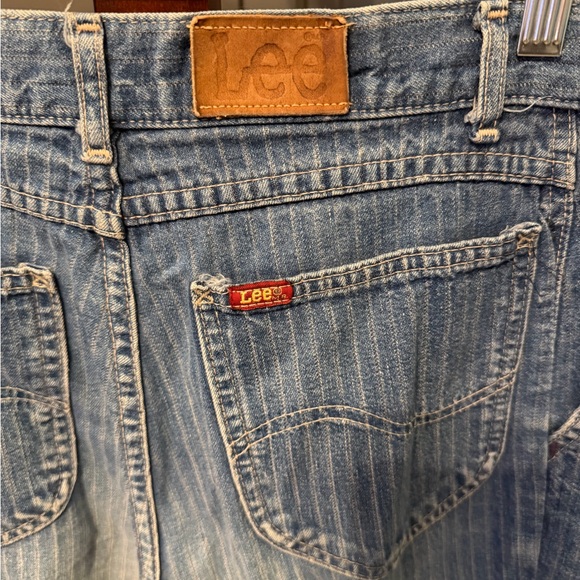 Vintage Lee High Rise Pinstripe Mom Jeans | 90s Tapered Denim - Picture 3 of 14